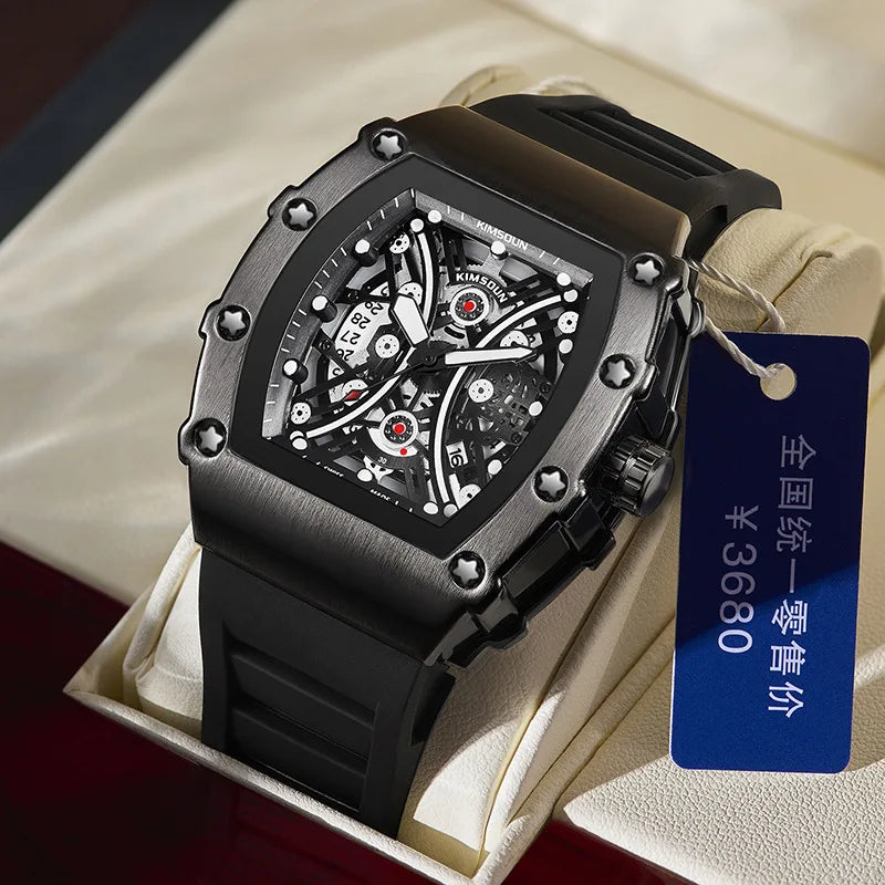 POEDGAR BELT -FULL BLACK SKELETON  WATCH