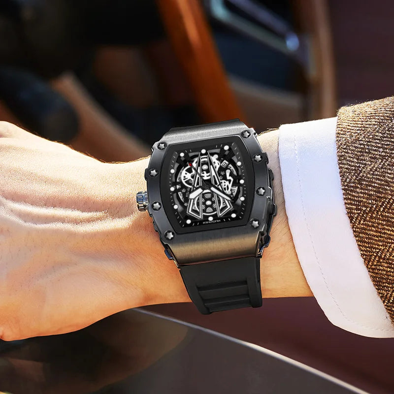 POEDGAR BELT -FULL BLACK SKELETON  WATCH