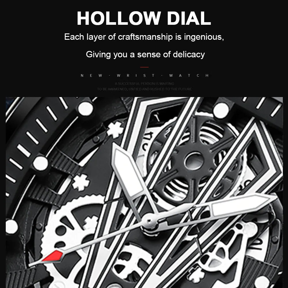 POEDGAR BELT -FULL BLACK SKELETON  WATCH