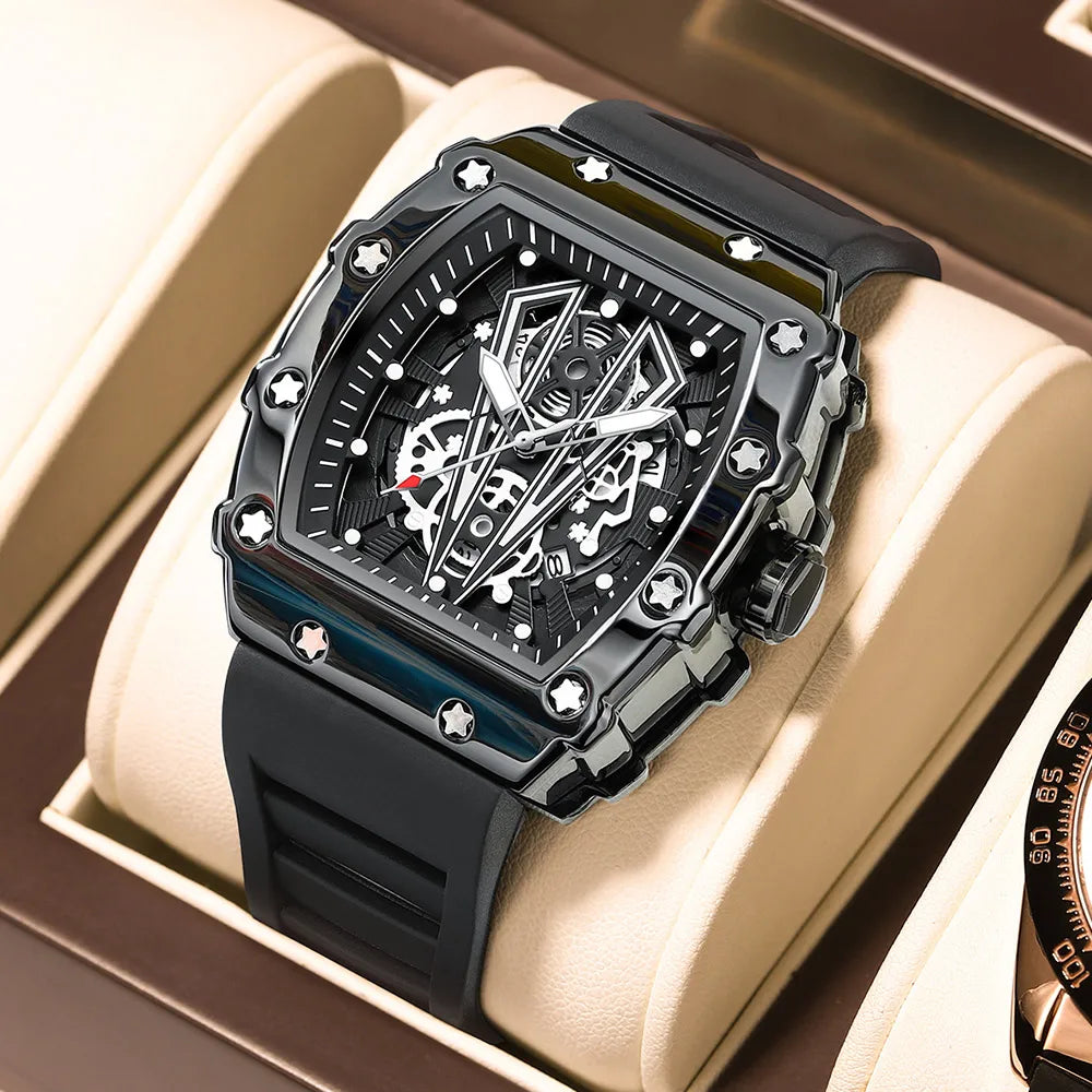 POEDGAR BELT -FULL BLACK SKELETON  WATCH