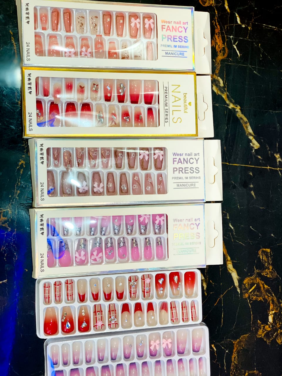 Artificial Nails Pack Of 3 box Nails With  Sticker 20% OFF Different Colors