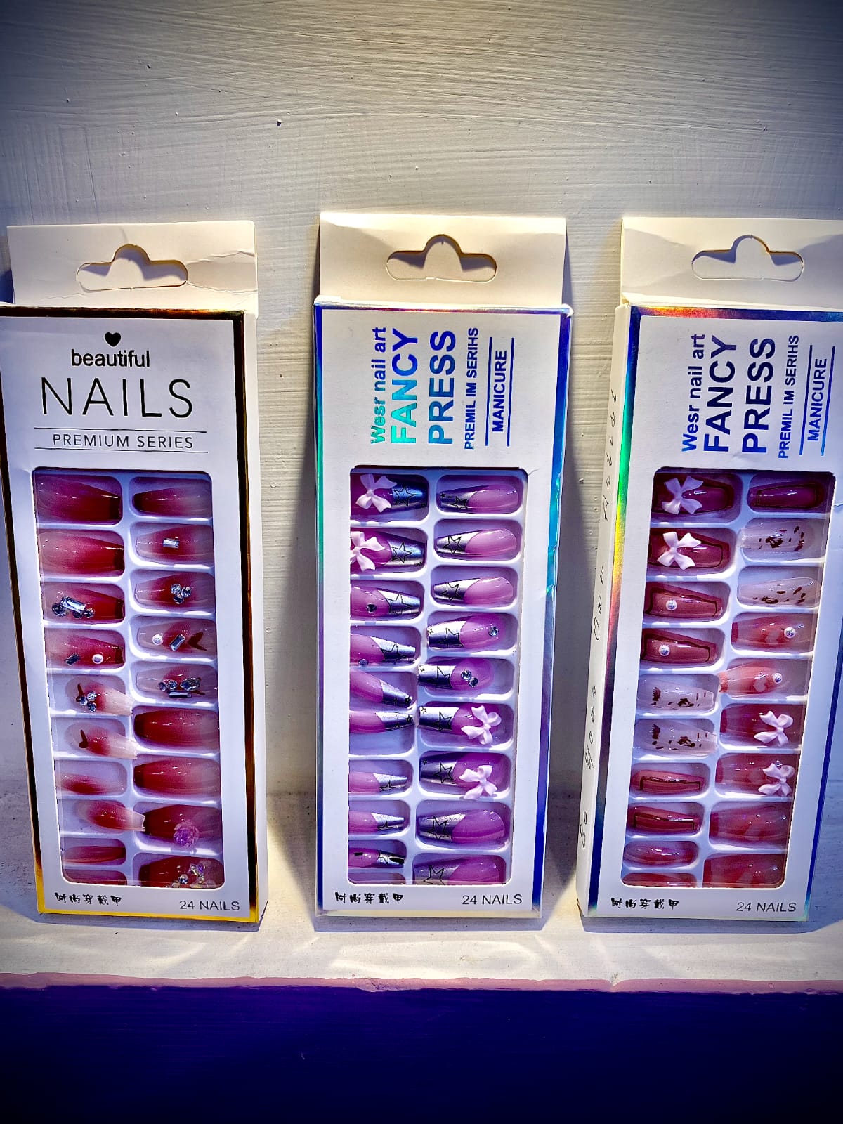Artificial Nails Pack Of 3 box Nails With  Sticker 20% OFF Different Colors