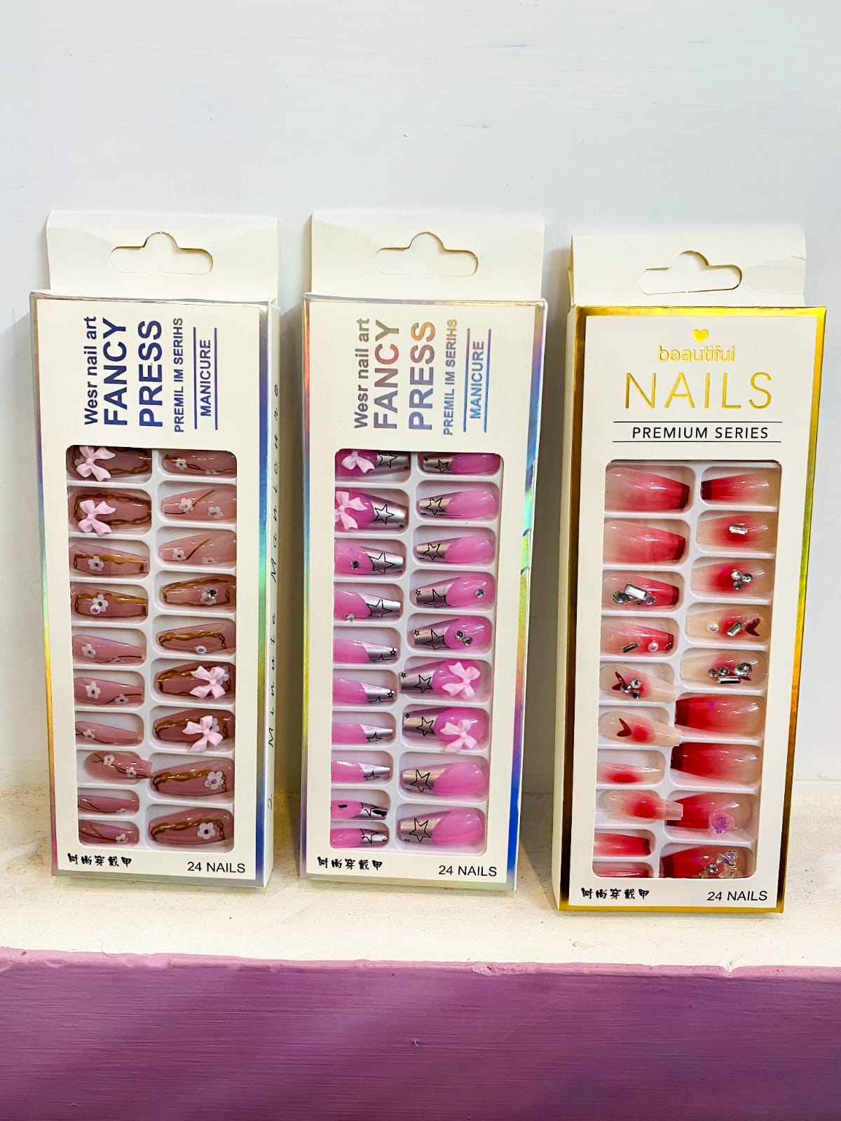 Artificial Nails Pack Of 3 box Nails With  Sticker 20% OFF Different Colors