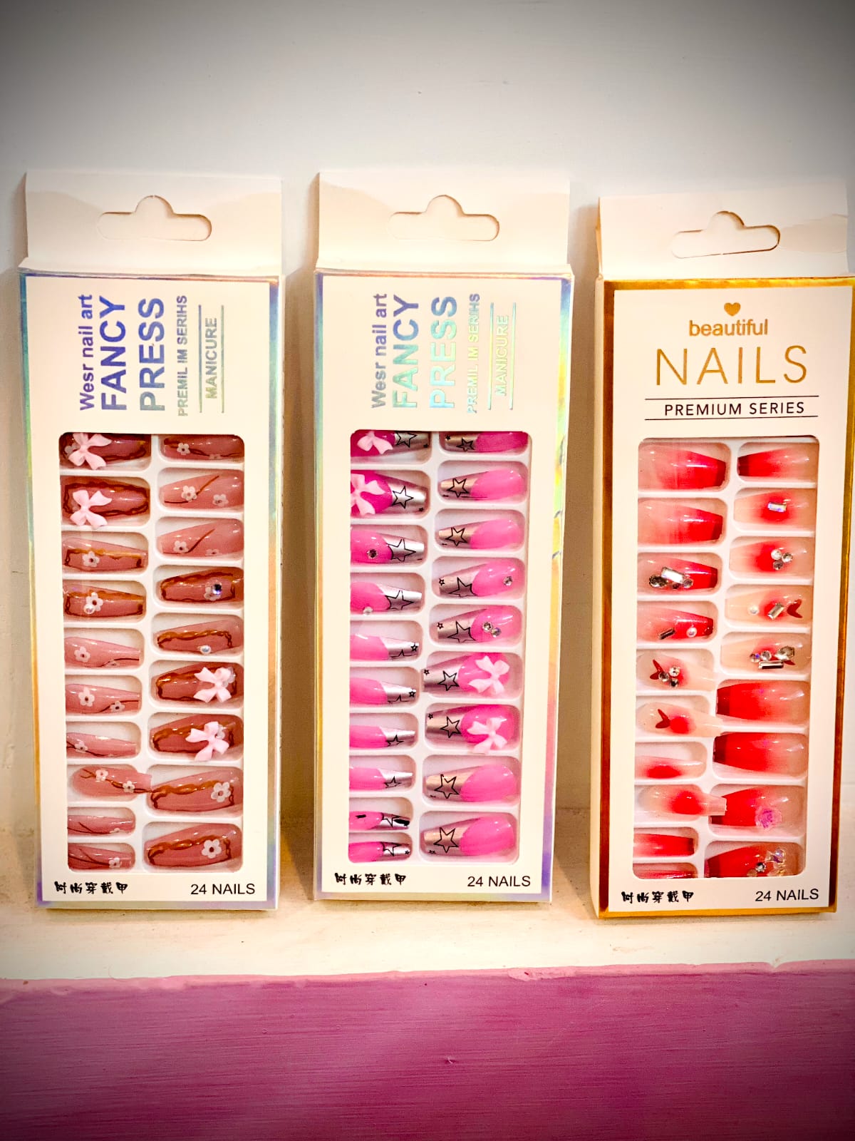 Artificial Nails Pack Of 3 box Nails With  Sticker 20% OFF Different Colors